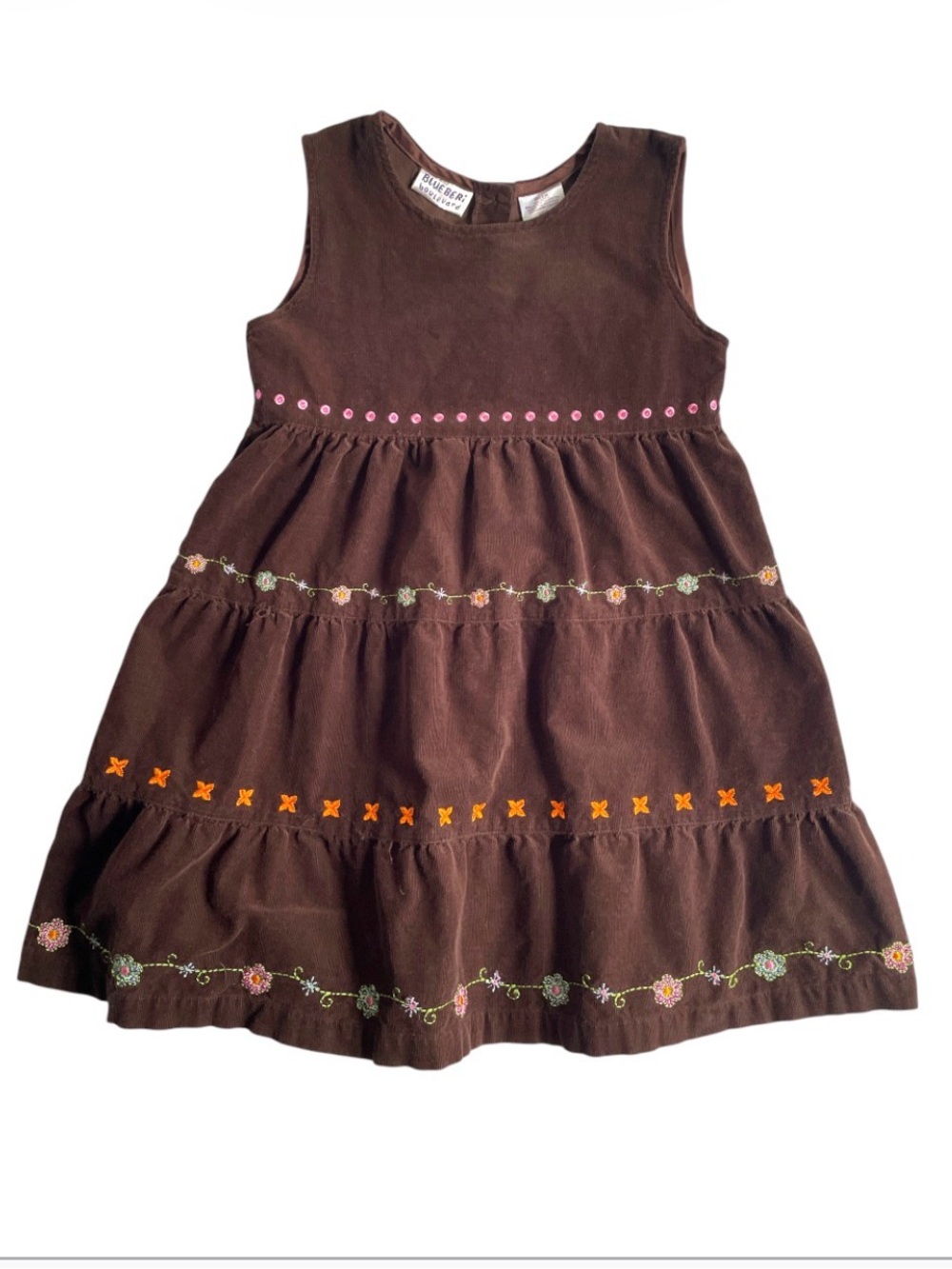 VINTAGE Y2K BLUEBERI BOULEVARD Dress Skirt Embroidered Corduroy Floral Cotton